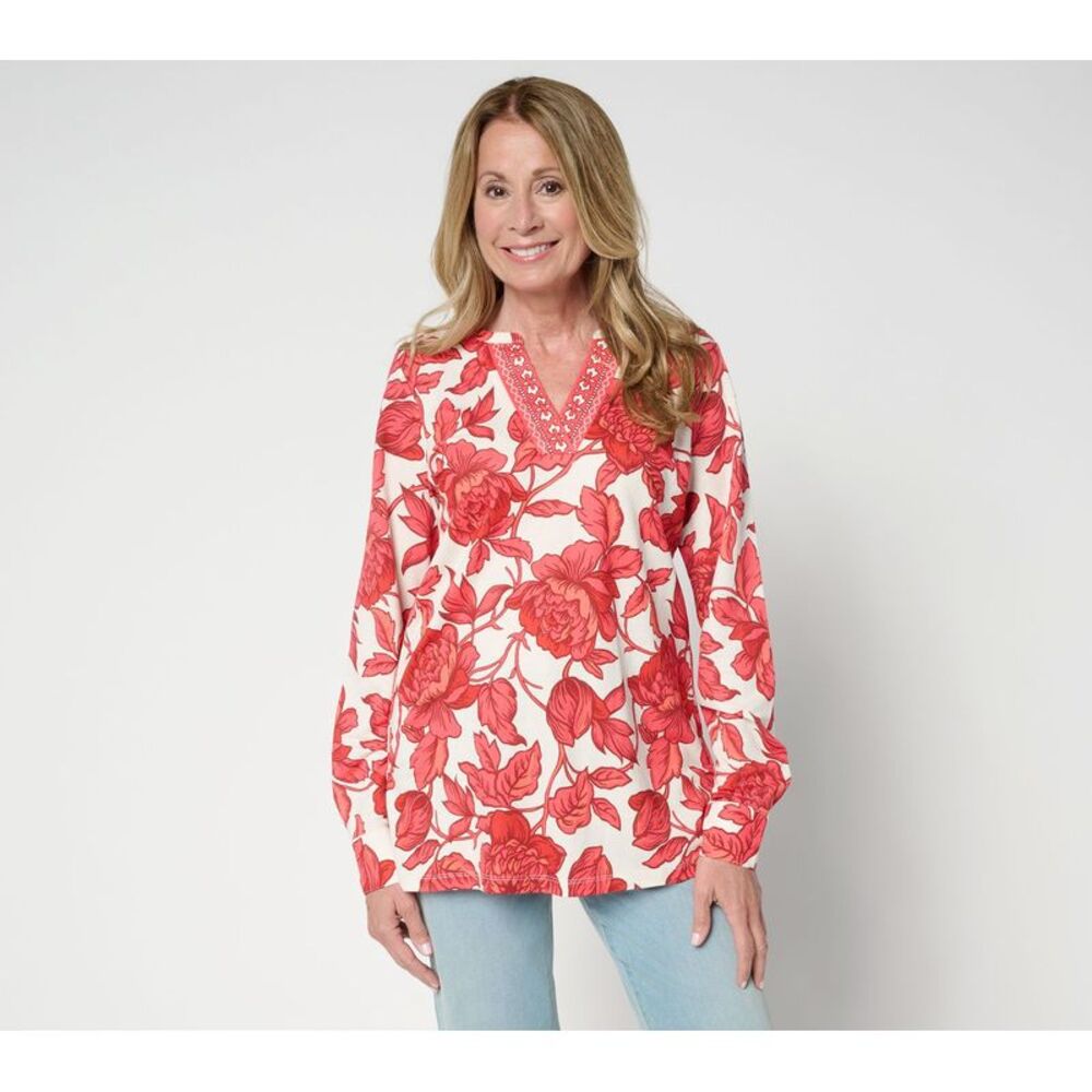 Belle by Kim Gravel Women's Top Sz XS Cabana Knit Floral Multi-colored A691546